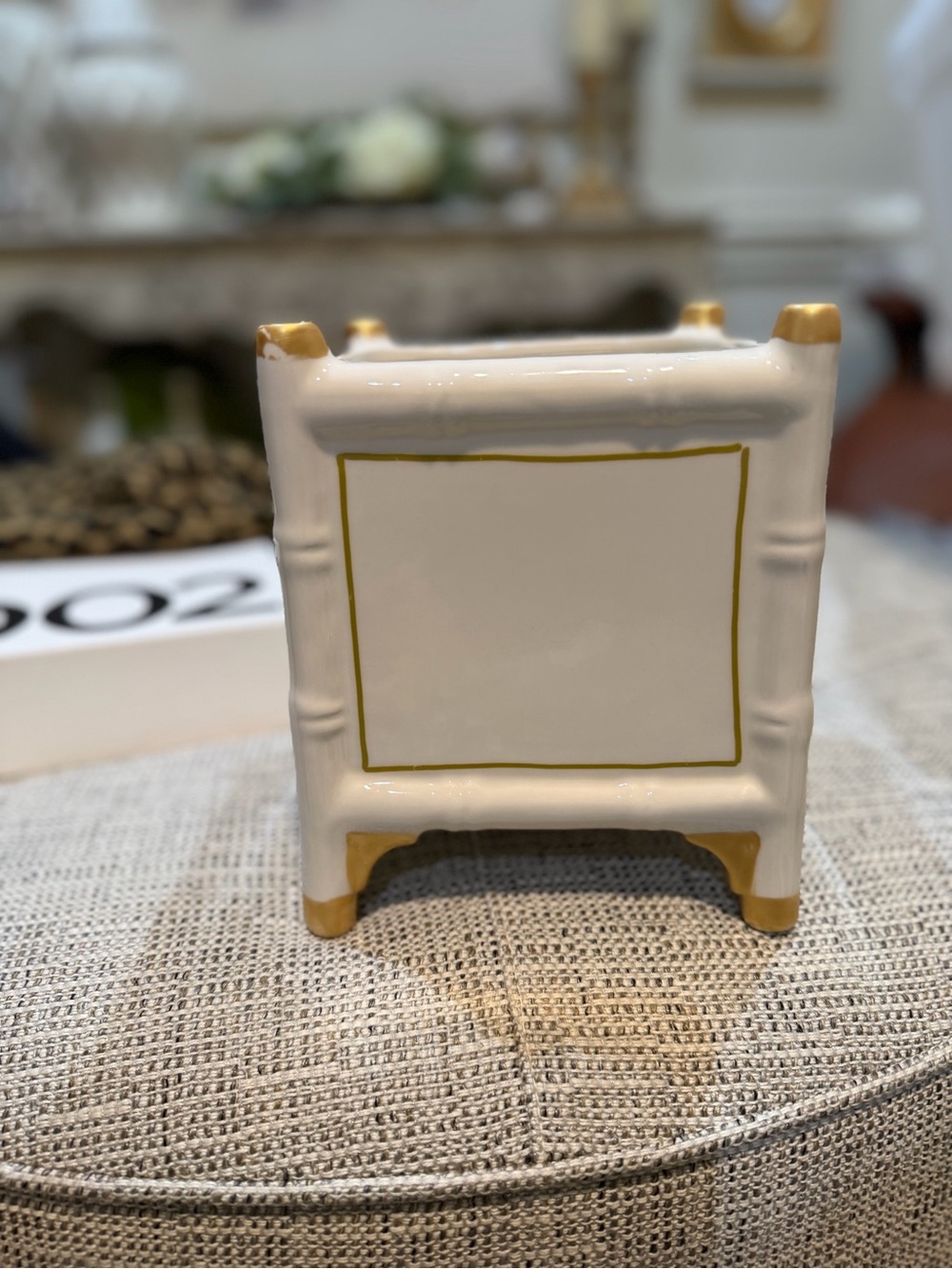 Abigail’s Italian Elegant Cream Bamboo Planter with Gold Trim